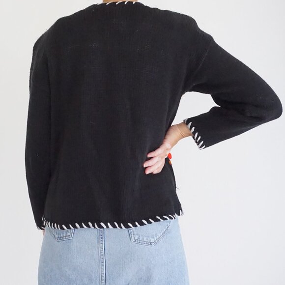 VTG Spice of Life Black Holiday Gingerbread Cardigan Cotton Festive Grandma S/P - Picture 2 of 11